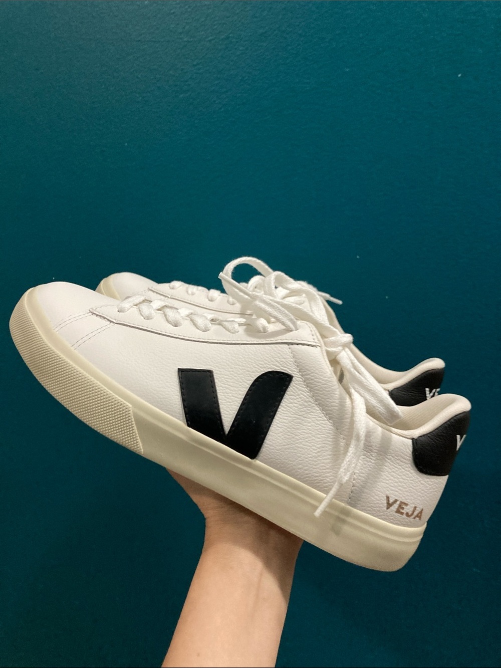Veja Campo White Leather Sneakers with Black V Detail 7